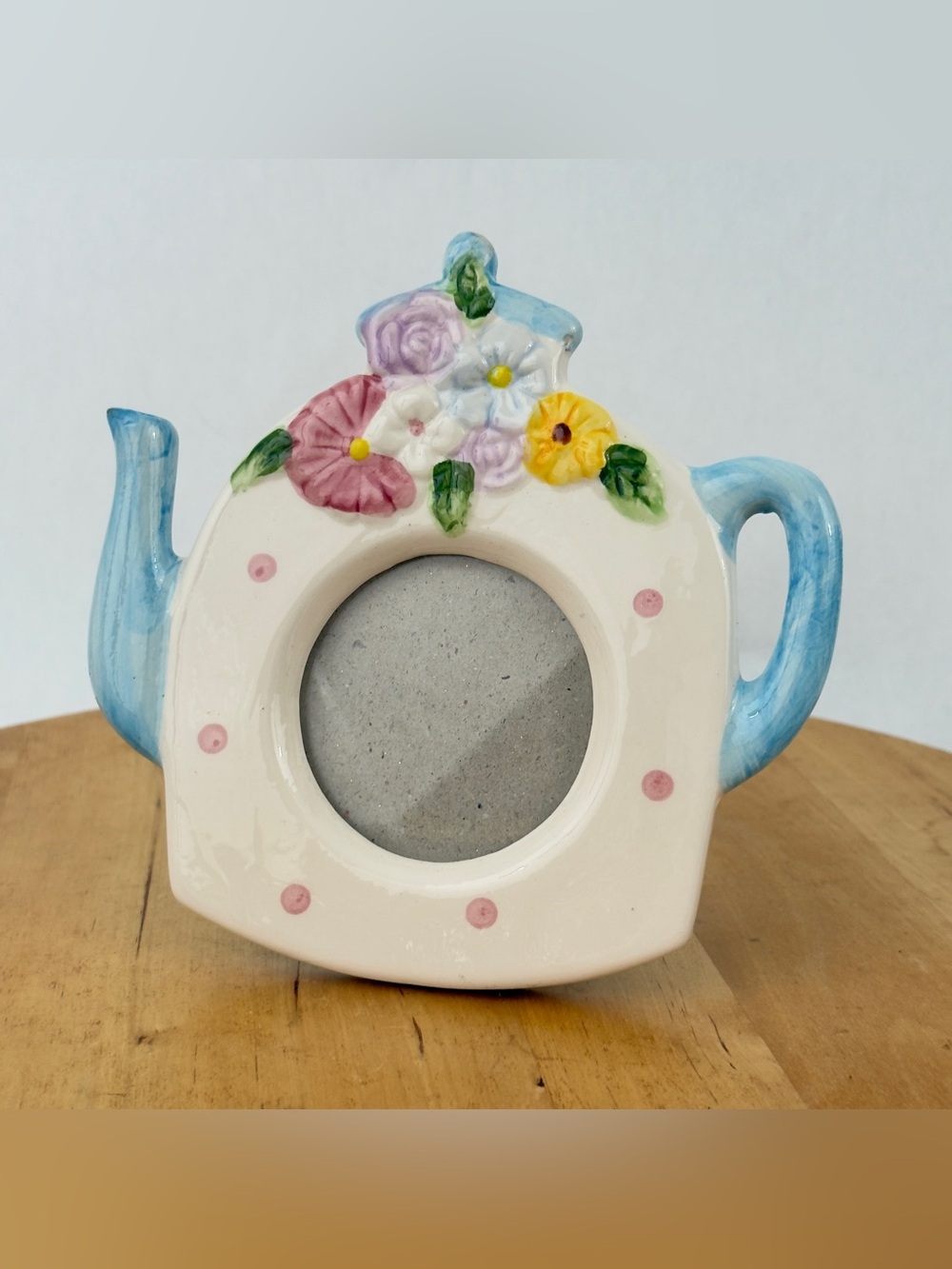 Teapot Coffee Pot Floral Ceramic Free Standing Photo Frames 3x3” Mini Photo
